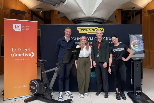 ukactive and Technogym staff pose with one of last year's Fit for Office champions.