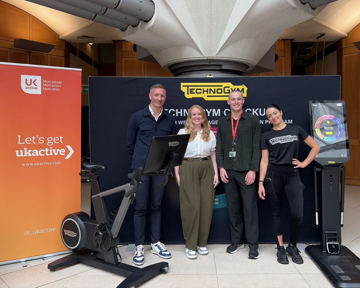ukactive and Technogym staff pose with one of last year's Fit for Office champions.